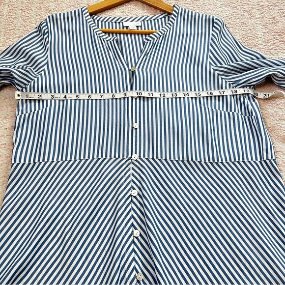 J Jill Blue White Striped Button Down Shirt Roll Tab Sleeves Size Medium Office - Picture 8 of 13